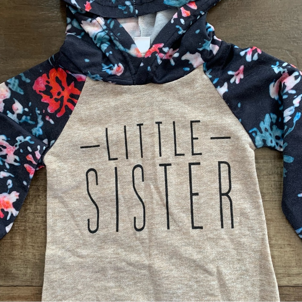 Little Sister floral hooded romper onepiece outfit - Picture 2 of 5
